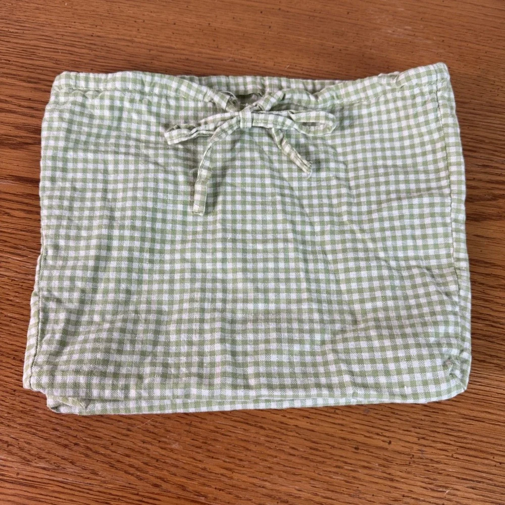 Green Gingham Checkered Cotton Drawstring Basket Liner Sage Cottagecore